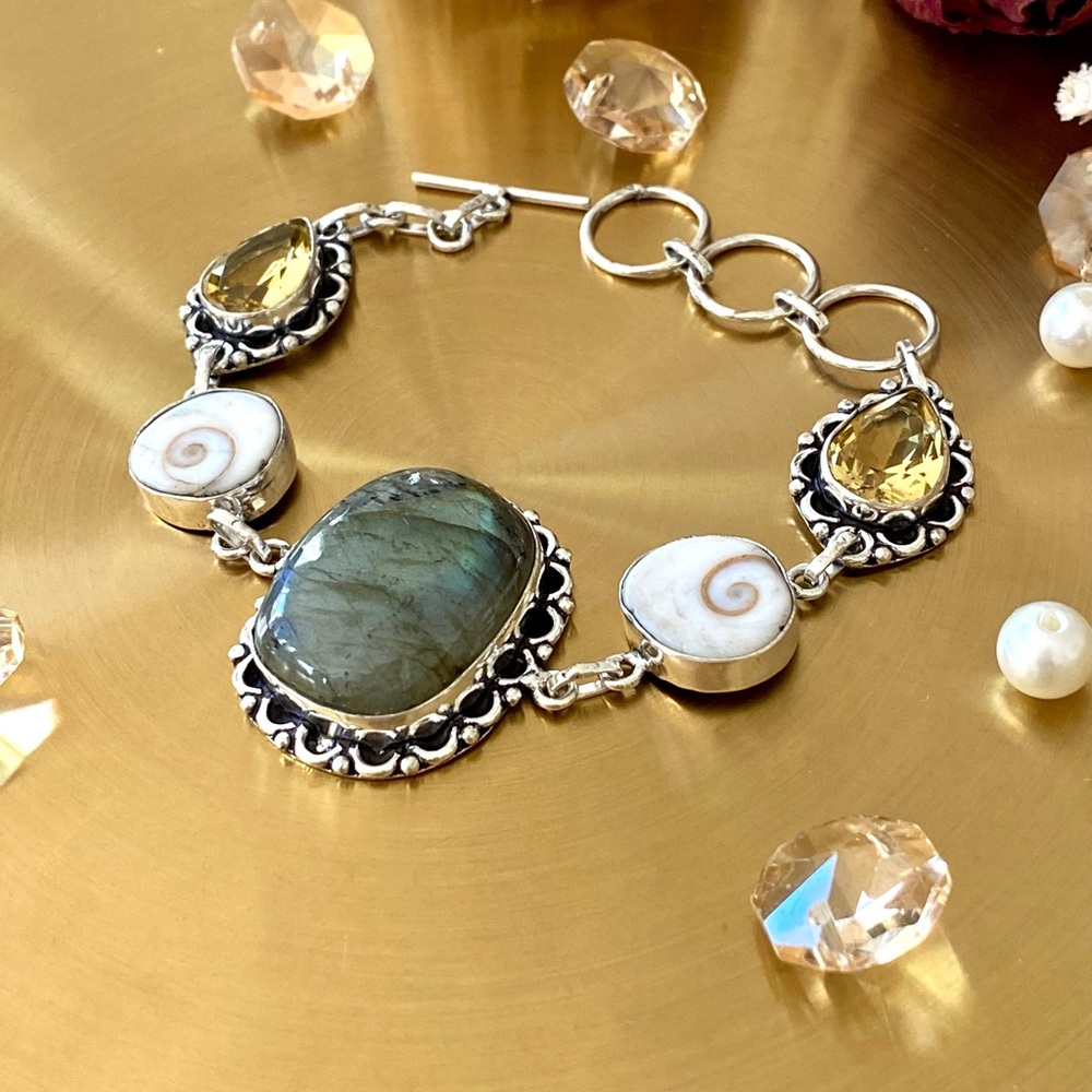 B46-Labradorite, Shiva Eye Shell And Citrine Brac… - image 5